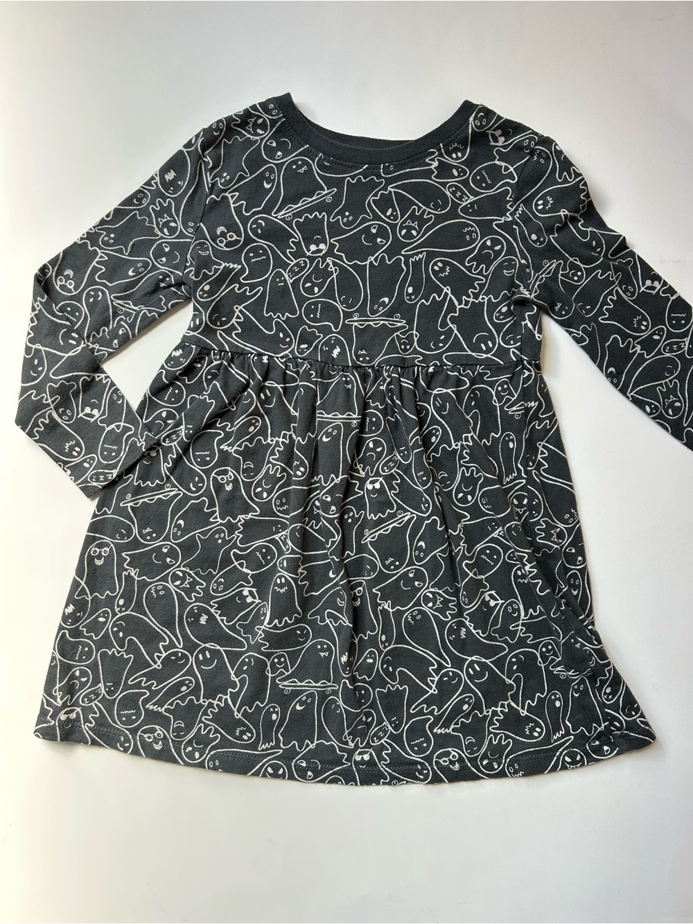 Toddler Long-Sleeve Ghost Print Dress - Gray
